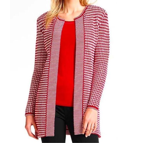 Talbots 100% pure merino wool red knit open cardigan sweater large petite - Picture 1 of 9